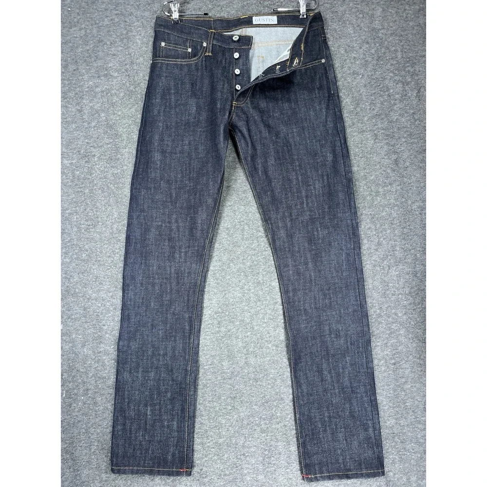 Gustin Jeans Mens 33x36 Blue Slim Fit Button Fly Indigo Raw Selvedge Denim
